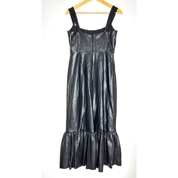 Sachin & Babi Laura Dress Faux Leather Sleeveless Ruffle Hem Midi Sheath Black 4 - Picture 3 of 6